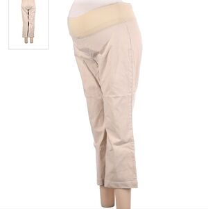 Gap Maternity Khaki Tan Pants Women's Size 6 Cropped Ankle Half Panel Belly EUC